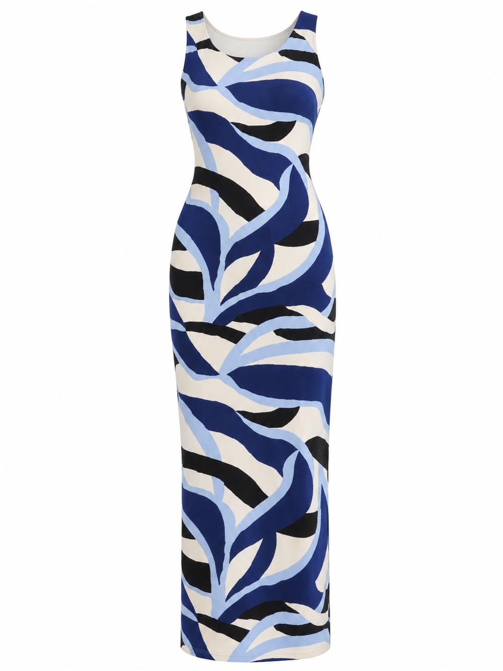 NWT Donna Morgan Blue & White Abstract Sleeveless Maxi Dress With Back Cut Out